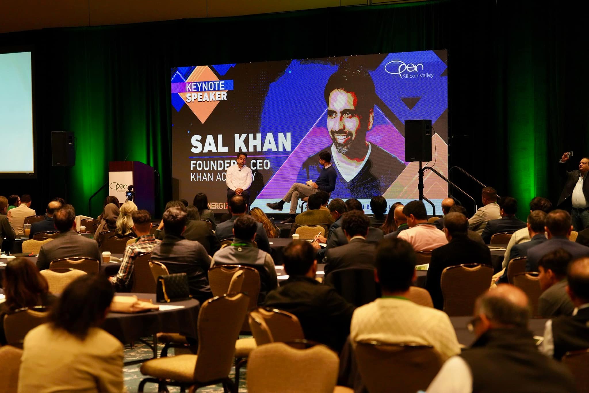 Sal Khan delivering a keynote at an OPEN Silicon Valley event
